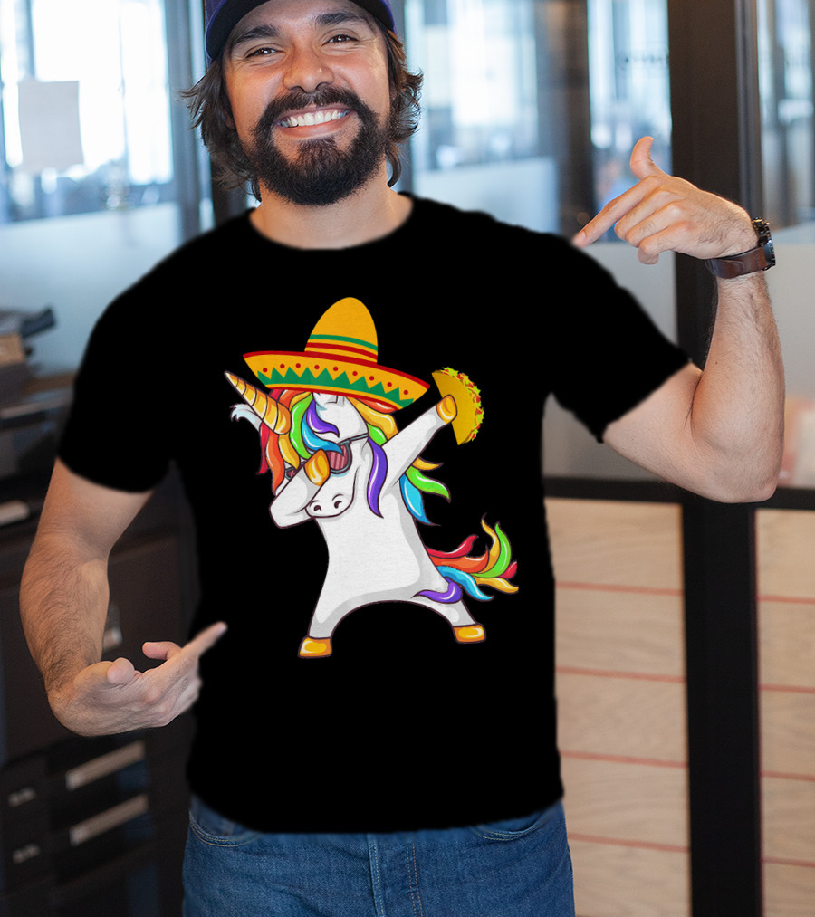 Unicorn Taco Sombrero Dab Funny Alpaca Mexican Cinco De Mayo T-Shirt