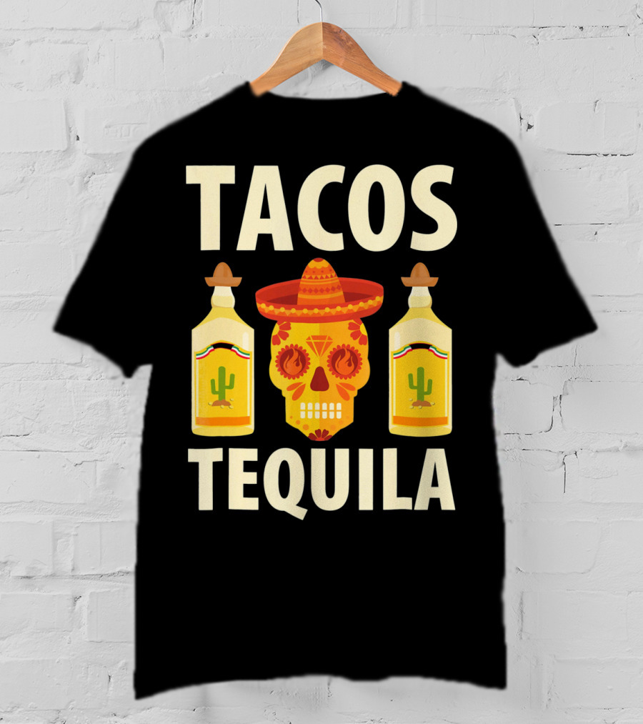 Cinco De Mayo Tacos Tequila Skull And Bottles T-Shirt