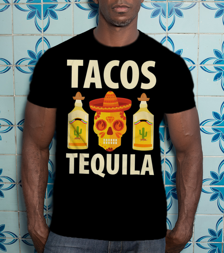 Cinco De Mayo Tacos Tequila Skull And Bottles T-Shirt