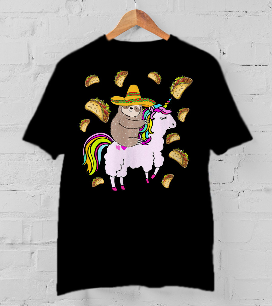 Sloth Riding Llamacorn Unicorn Cinco De Mayo Taco Fiesta T-Shirt