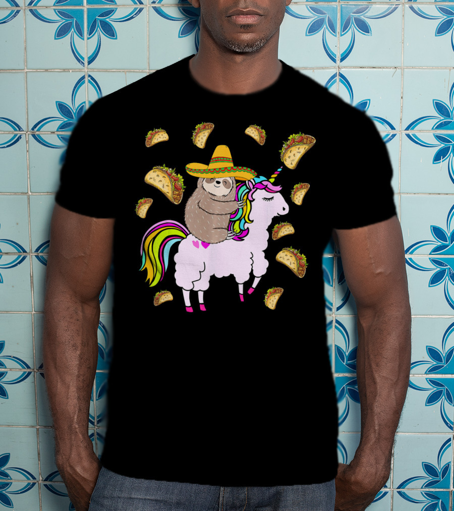 Sloth Riding Llamacorn Unicorn Cinco De Mayo Taco Fiesta T-Shirt