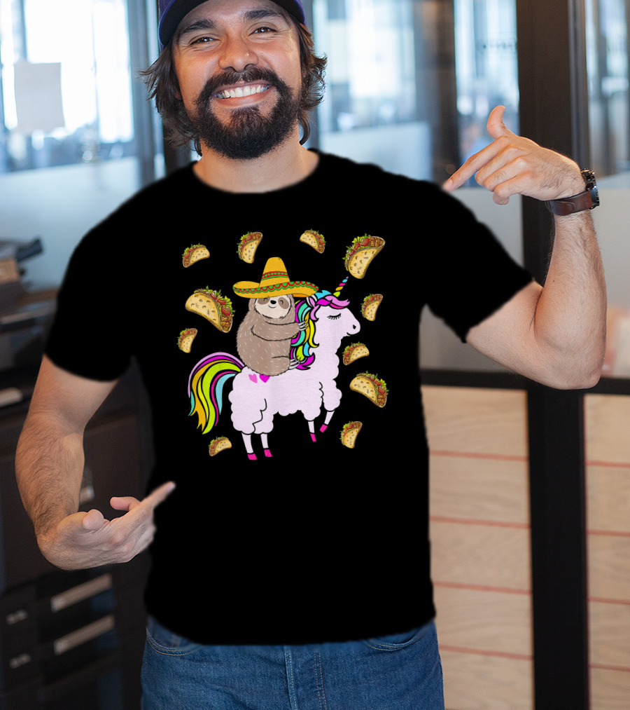 Sloth Riding Llamacorn Unicorn Cinco De Mayo Taco Fiesta T-Shirt