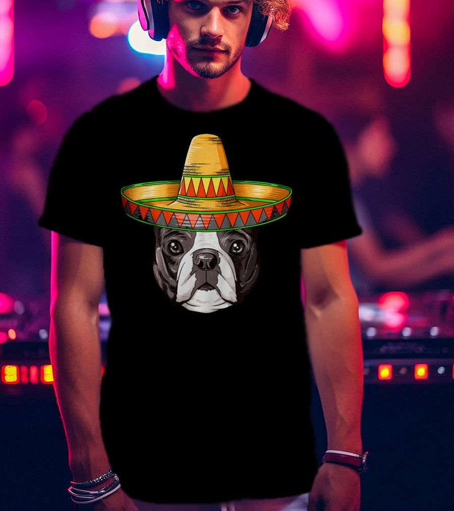 Boston Terrier Cinco De Mayo Sombrero Mexican T-Shirt