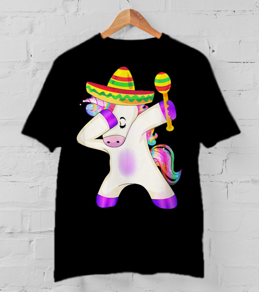 Cinco De Mayo Dabbing Unicorn Sombrero Maracas T-Shirt