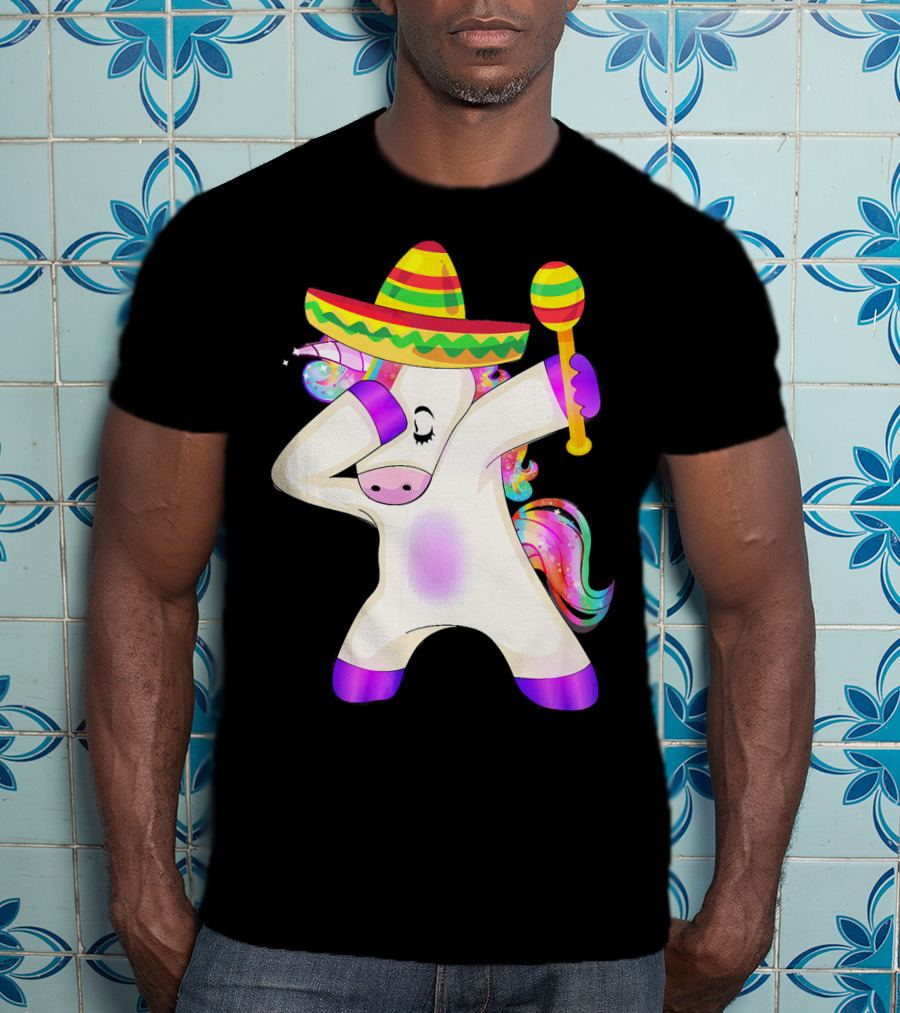 Cinco De Mayo Dabbing Unicorn Sombrero Maracas T-Shirt