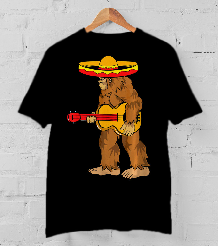 Bigfoot Carrying Guitar Cinco De Mayo Sombrero T-Shirt