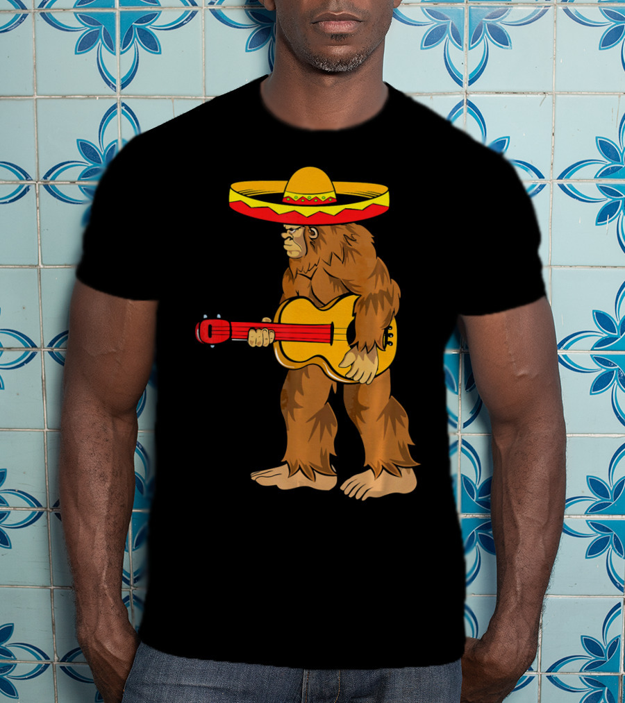 Bigfoot Carrying Guitar Cinco De Mayo Sombrero T-Shirt