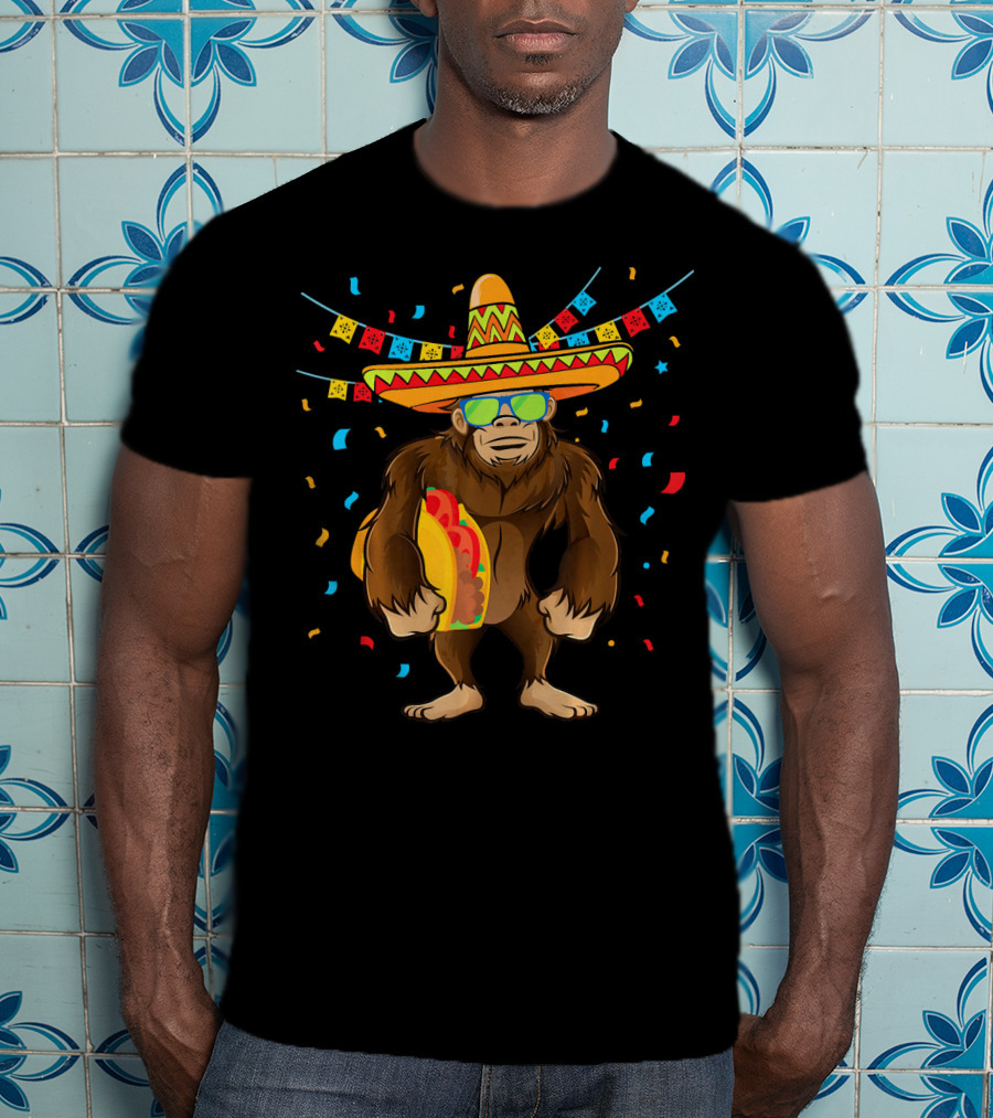 Bigfoot Sombrero Taco Cinco De Mayo Festive T-Shirt