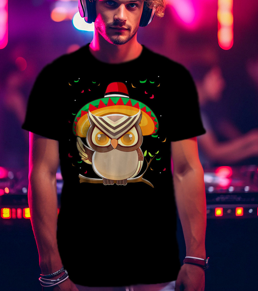 Cute Night Owl Sombrero Cinco De Mayo 5th Of May T-Shirt