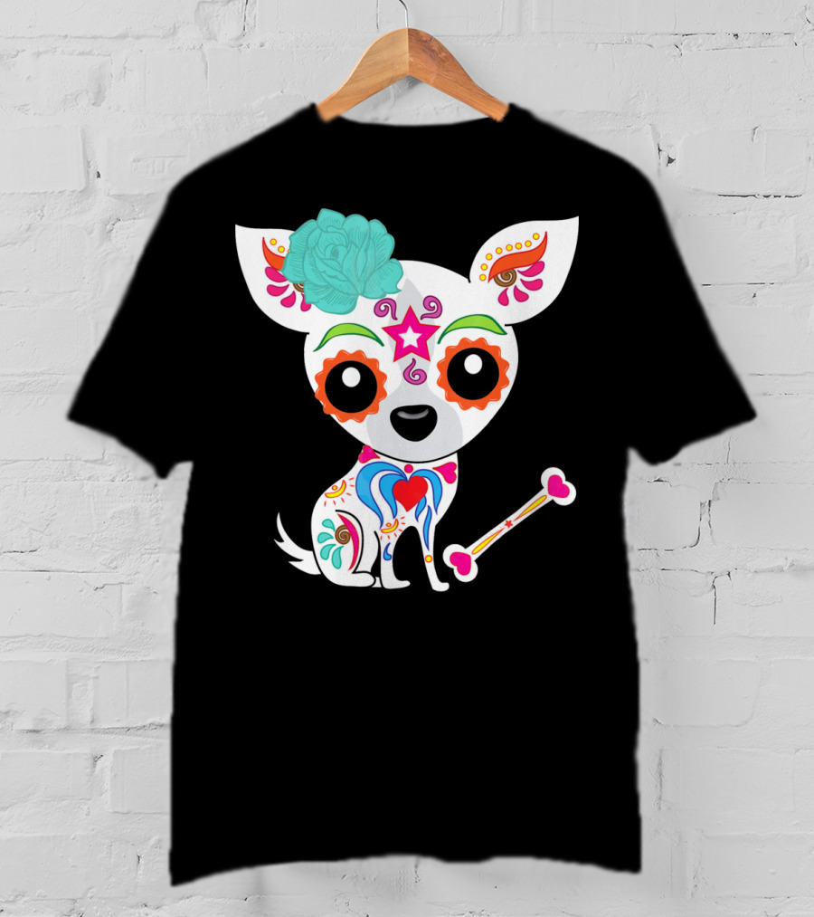 Cinco De Mayo Sugar Skull Chihuahua With Floral Bone And Colorful Flower T-Shirt