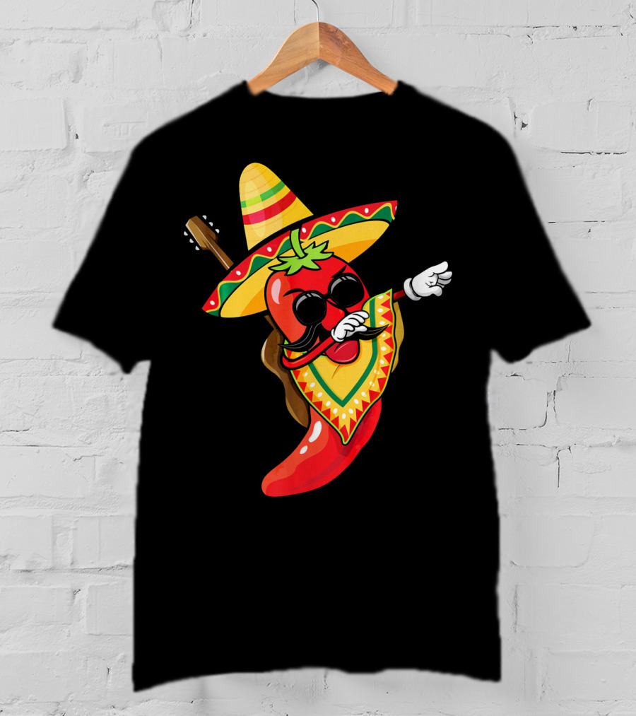 Mexican Poncho Cinco De Mayo Dabbing Jalapeño Sombrero Mustache Guitar T-Shirt