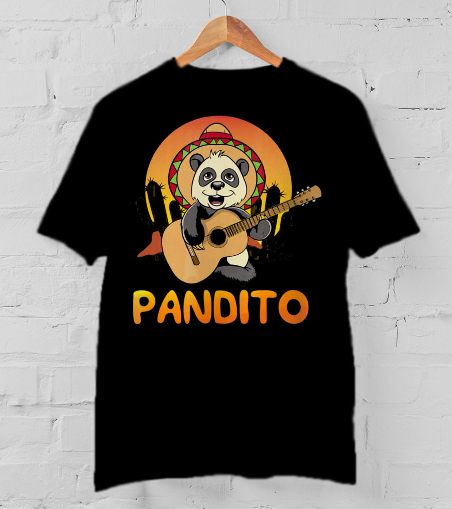 Pandito Funny Mexican Panda With Sombrero And Guitar Fiesta T-Shirt