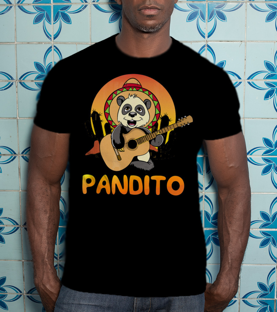 Pandito Funny Mexican Panda With Sombrero And Guitar Fiesta T-Shirt