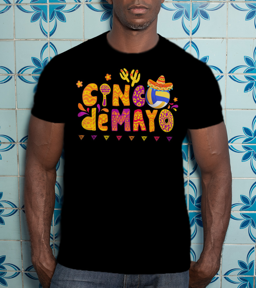 Cinco De Mayo Volleyball Fiesta With Sombrero And Cactus T-Shirt
