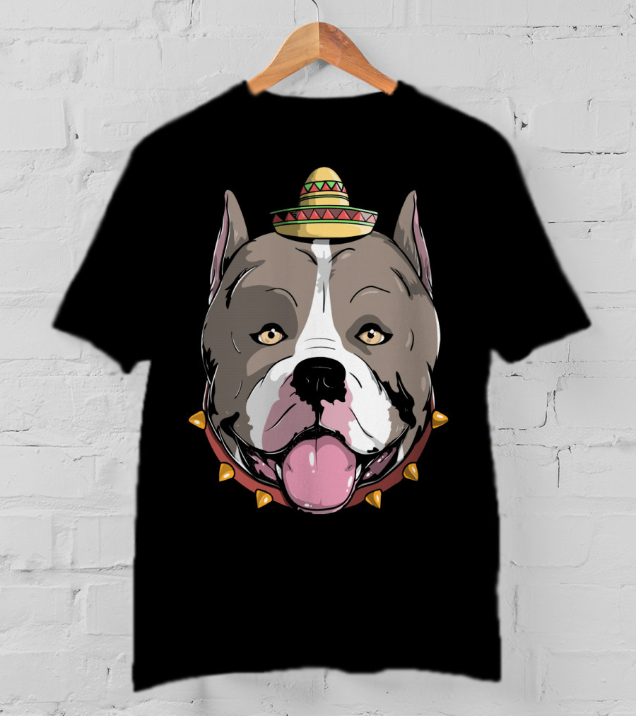 Pitbull Dog Sombrero Fiesta Cinco De Mayo T-Shirt