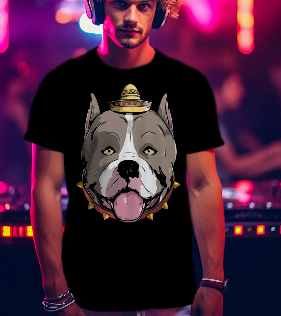 Pitbull Dog Sombrero Fiesta Cinco De Mayo T-Shirt
