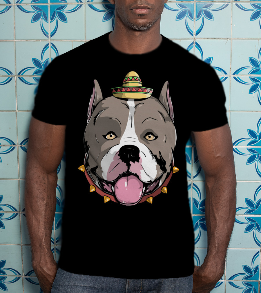 Pitbull Dog Sombrero Fiesta Cinco De Mayo T-Shirt