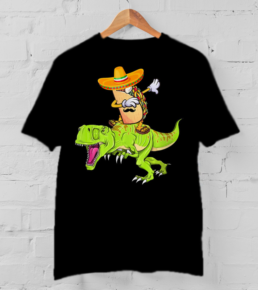 Dabbing Taco Sombrero On T-Rex Dinosaur T-Shirt