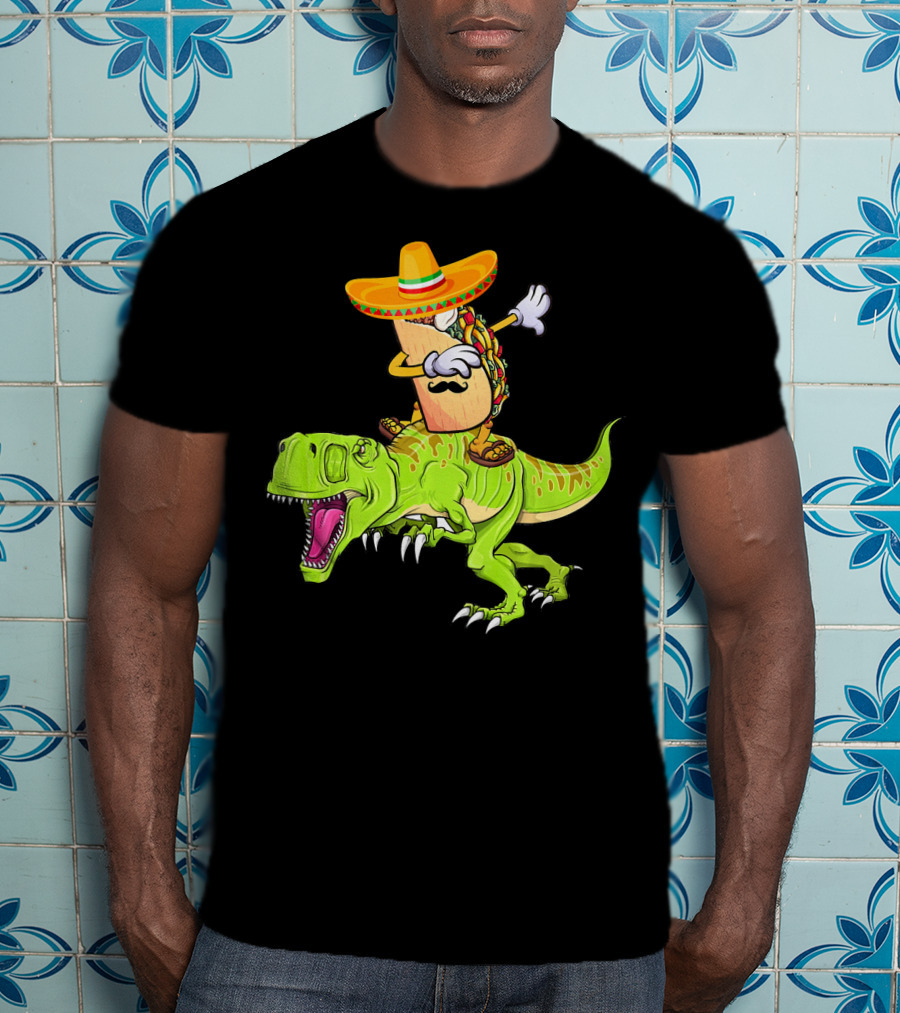 Dabbing Taco Sombrero On T-Rex Dinosaur T-Shirt