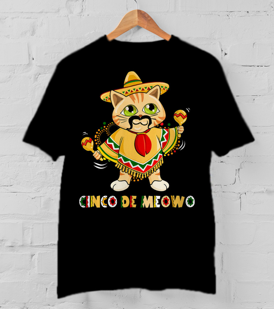 Cinco De Meowo Cat In Sombrero With Maracas T-Shirt