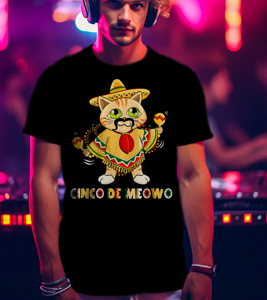 Cinco De Meowo Cat In Sombrero With Maracas T-Shirt