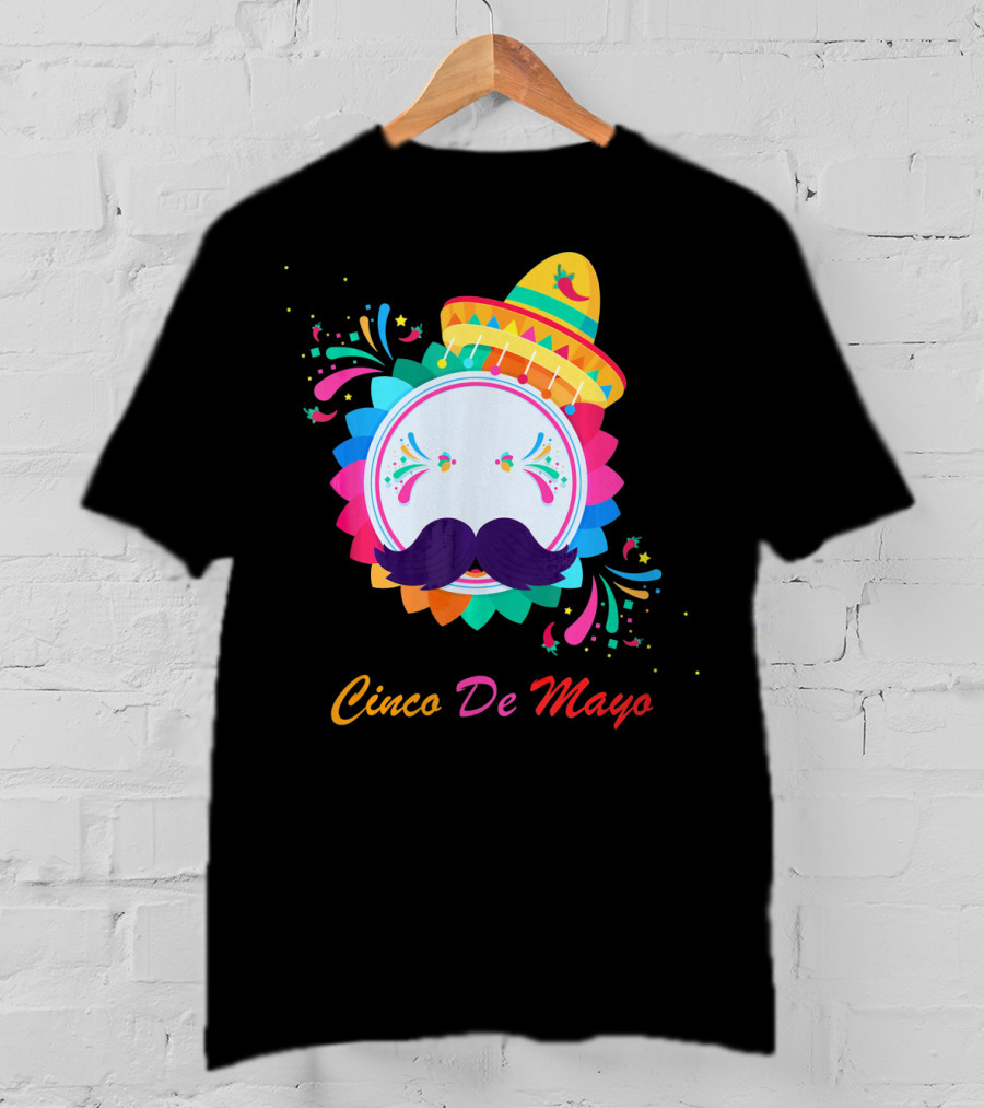 Cinco De Mayo Colorful Sombrero Mustache T-Shirt