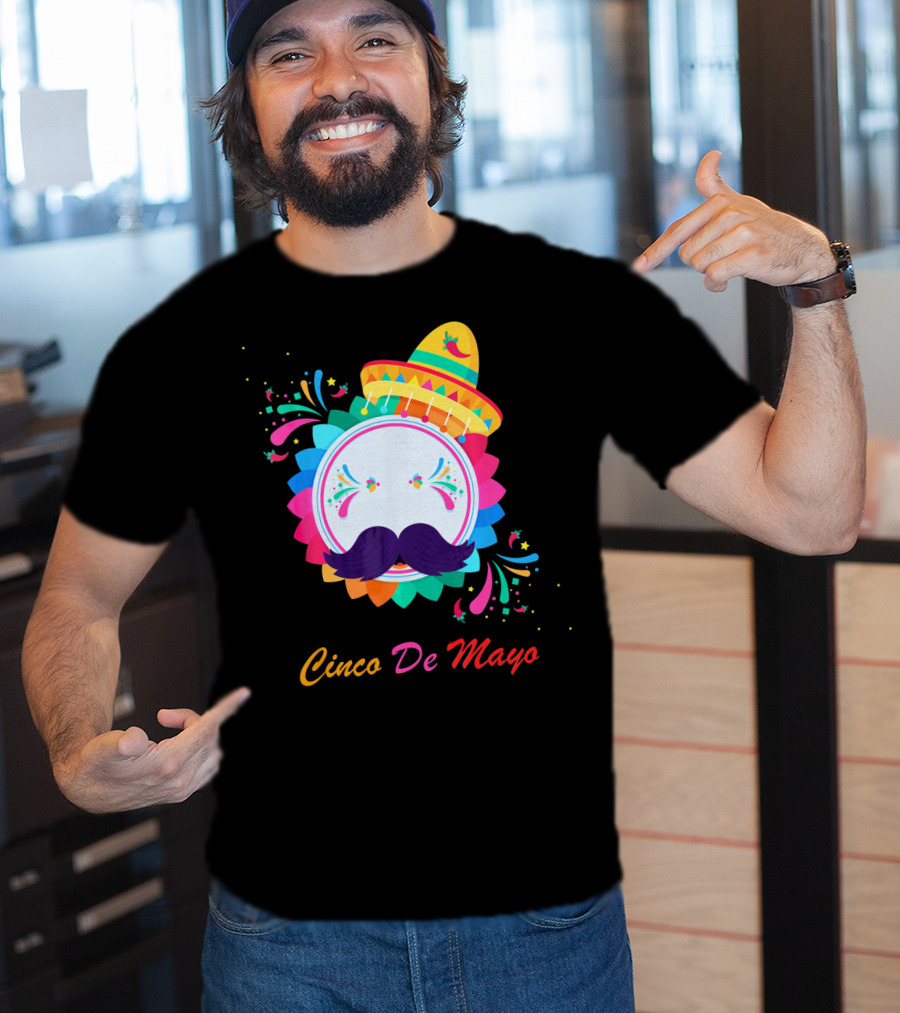 Cinco De Mayo Colorful Sombrero Mustache T-Shirt