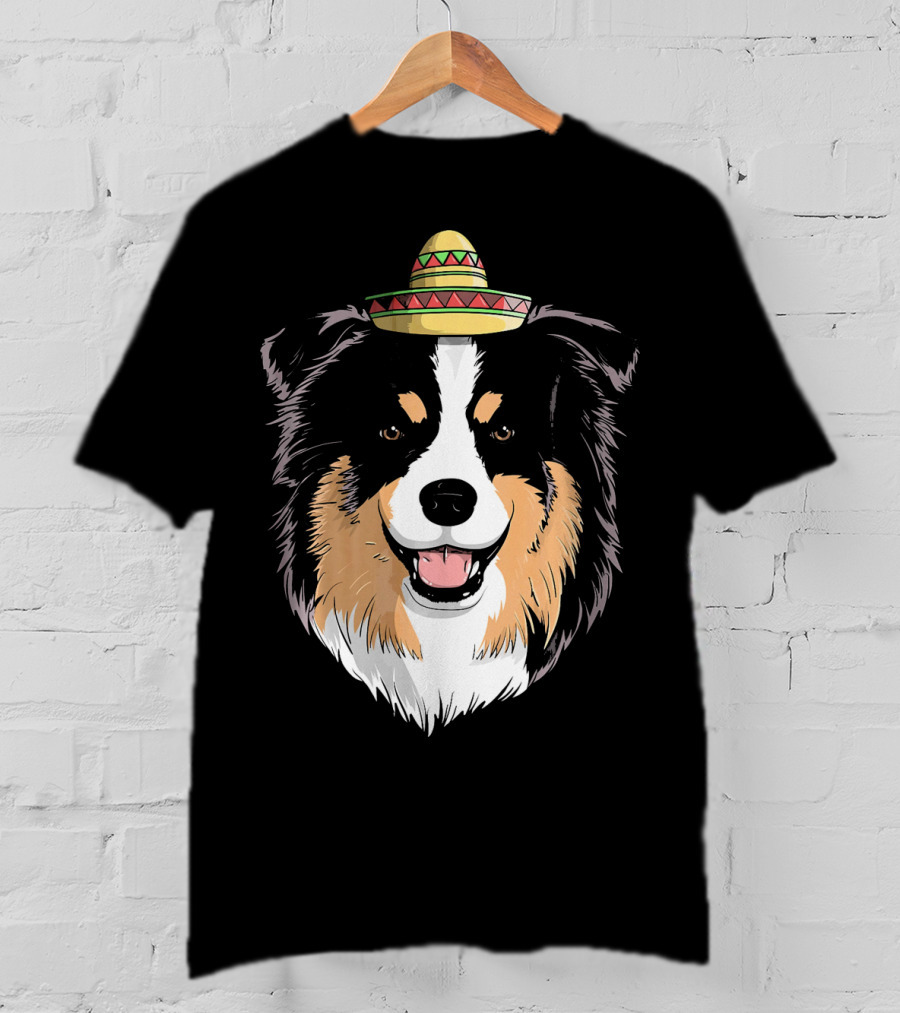 Australian Shepherd Dog Sombrero Cinco Celebration Hat T-Shirt