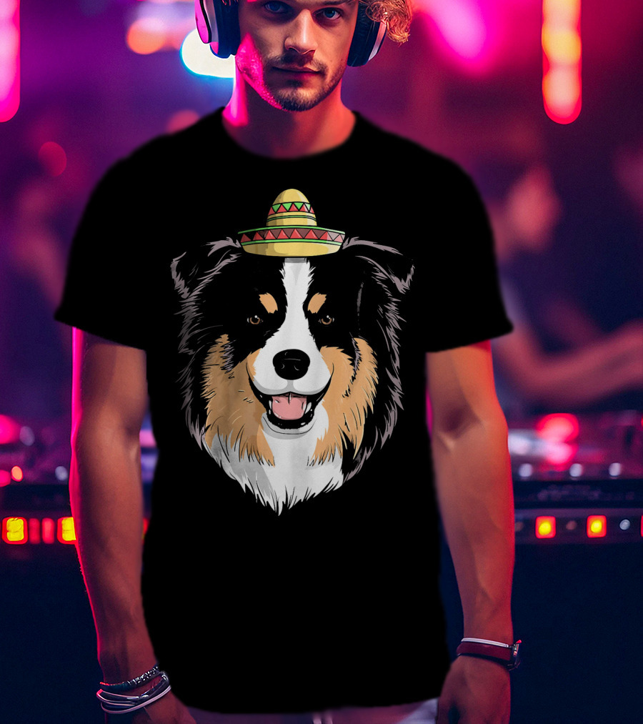 Australian Shepherd Dog Sombrero Cinco Celebration Hat T-Shirt