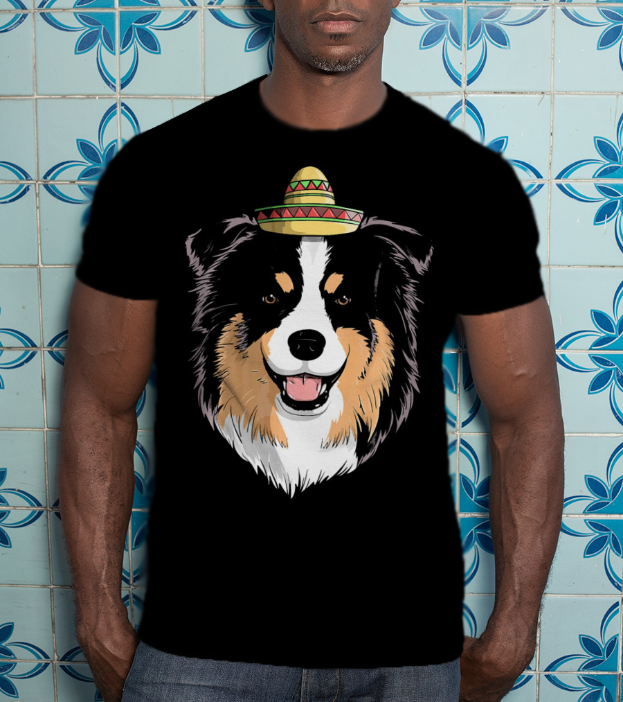 Australian Shepherd Dog Sombrero Cinco Celebration Hat T-Shirt
