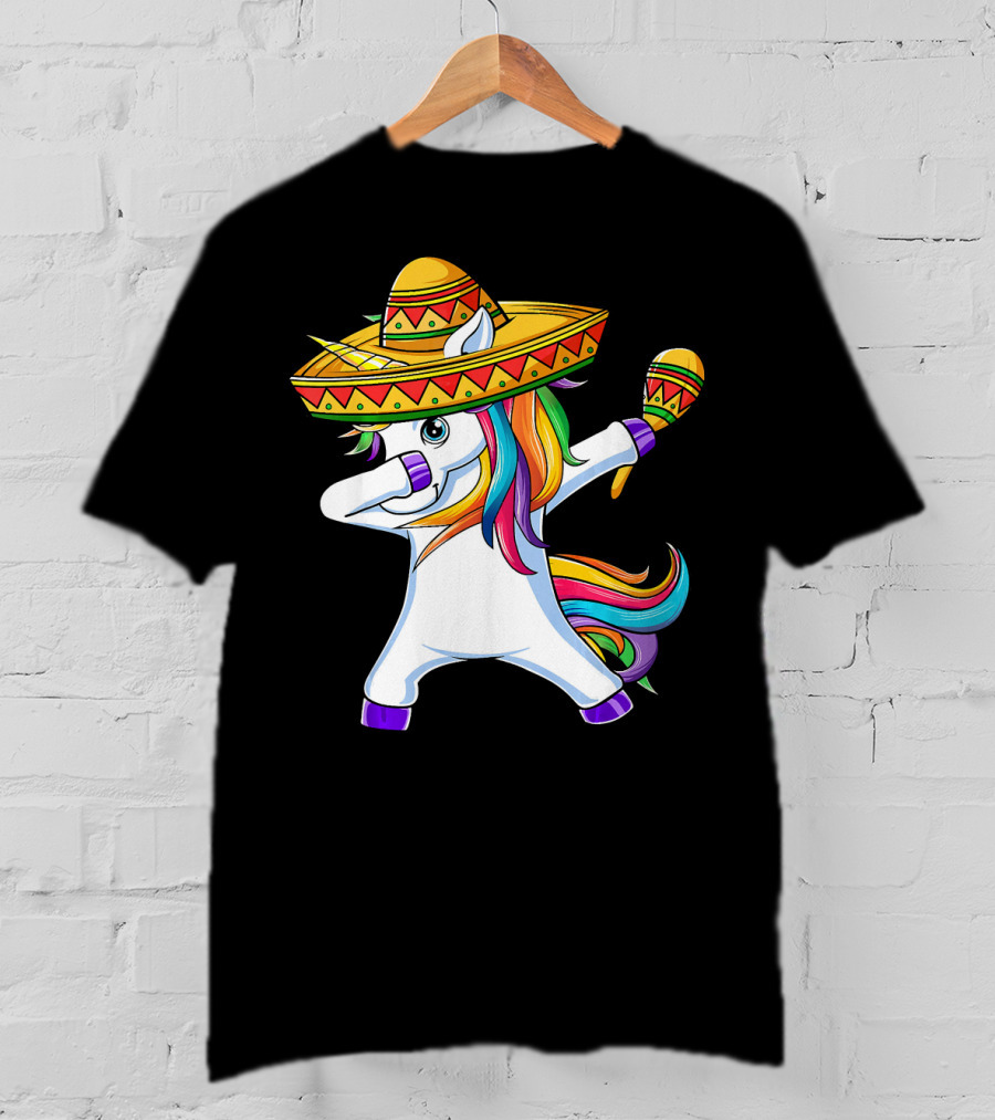 Dabbing Unicorn Cinco De Mayo Girls Sombrero And Maracas T-Shirt