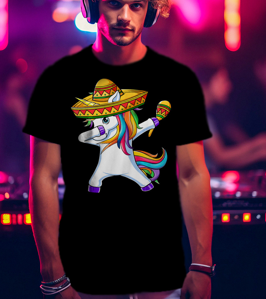 Dabbing Unicorn Cinco De Mayo Girls Sombrero And Maracas T-Shirt