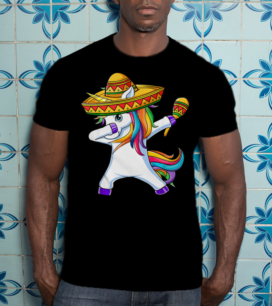 Dabbing Unicorn Cinco De Mayo Girls Sombrero And Maracas T-Shirt