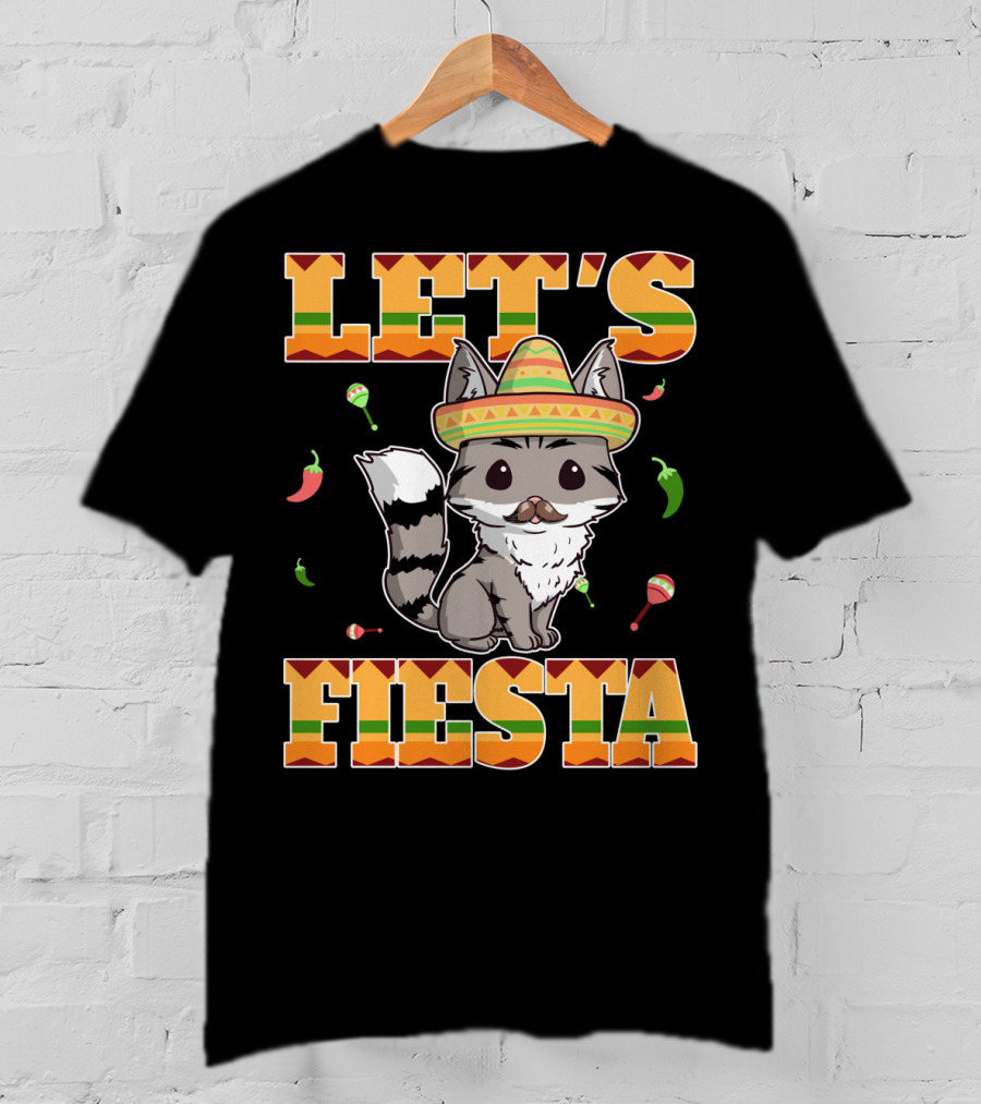 Let's Fiesta Cat Sombrero Chillies Cinco De Mayo Mexican T-Shirt