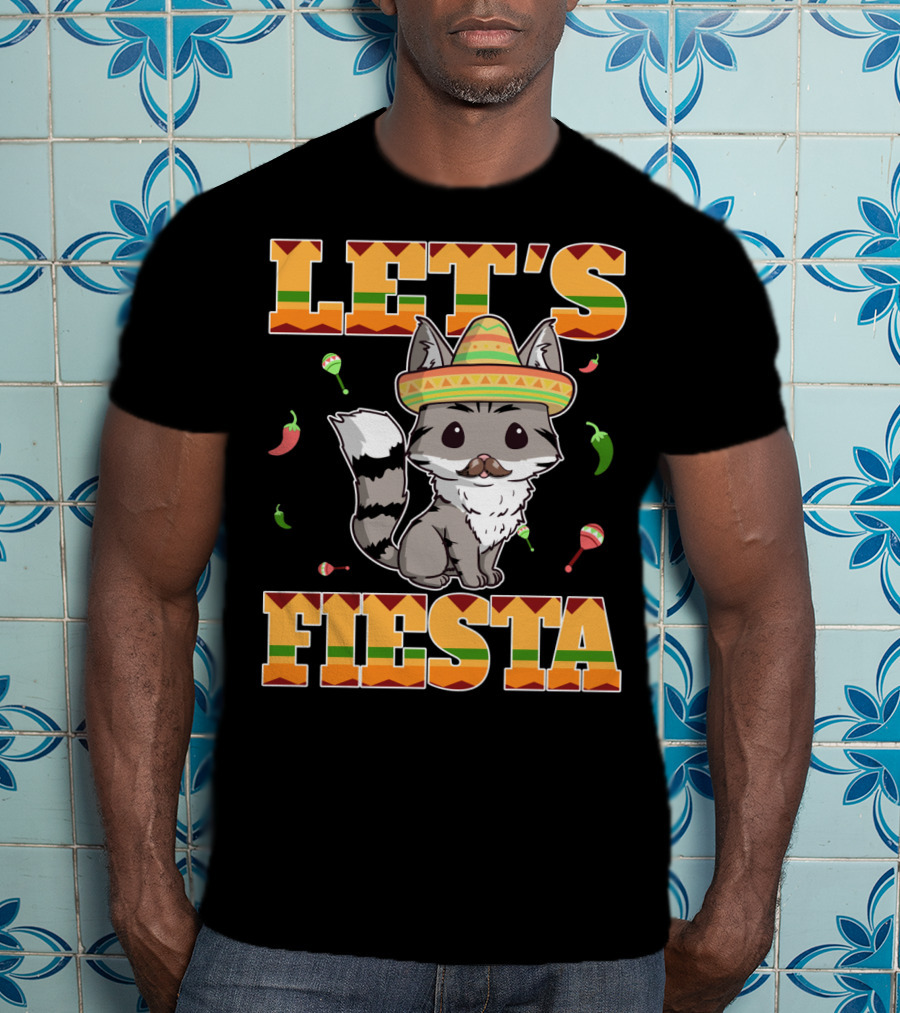 Let's Fiesta Cat Sombrero Chillies Cinco De Mayo Mexican T-Shirt