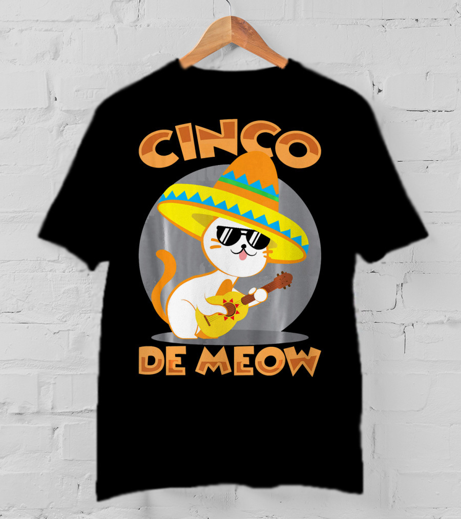 Cinco De Meow Cat Sombrero Guitar Fiesta T-Shirt