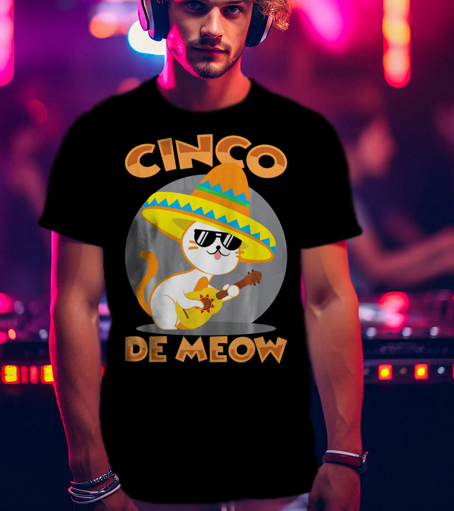 Cinco De Meow Cat Sombrero Guitar Fiesta T-Shirt