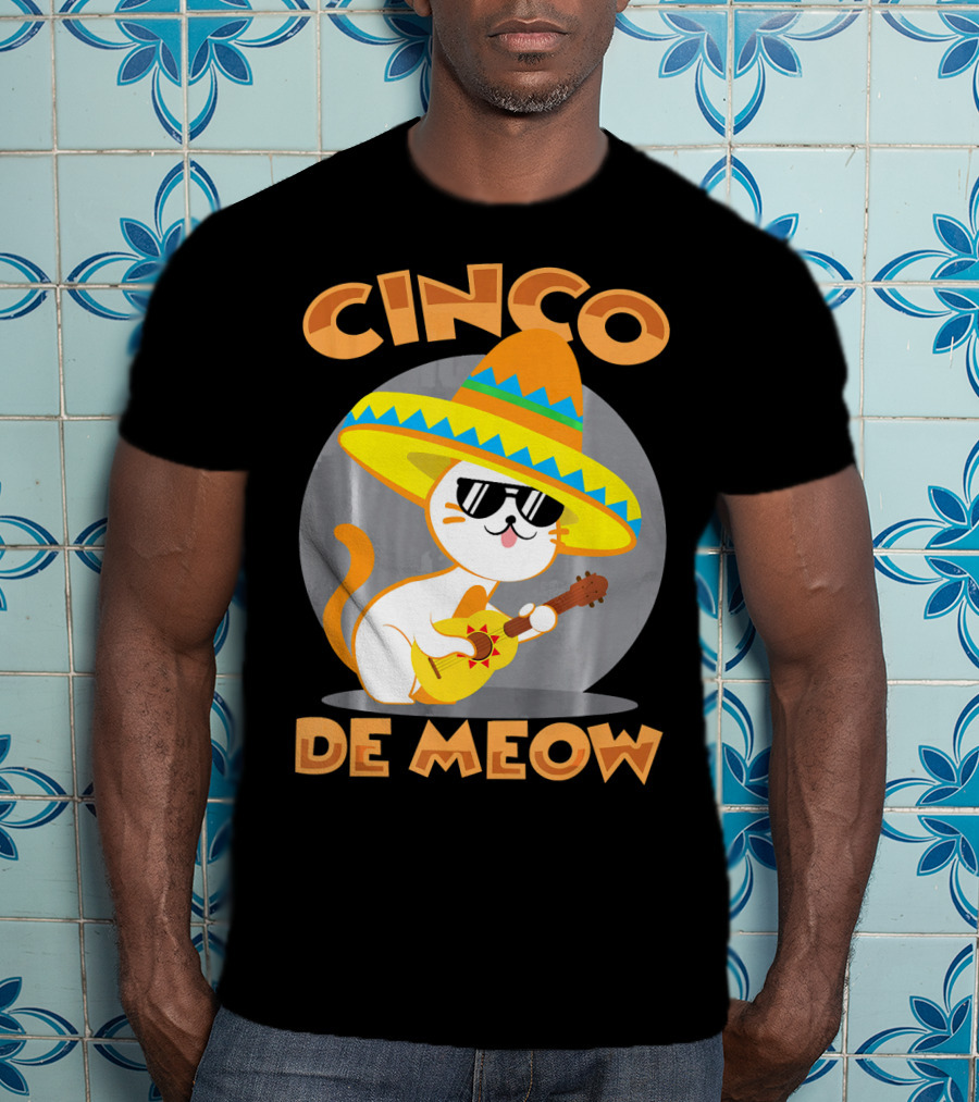 Cinco De Meow Cat Sombrero Guitar Fiesta T-Shirt