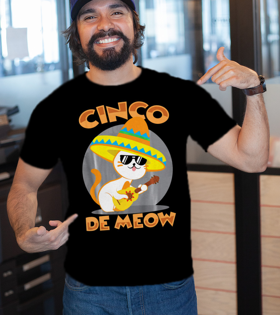 Cinco De Meow Cat Sombrero Guitar Fiesta T-Shirt