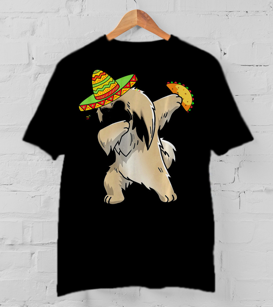Pekingese Dog Dabbing With Sombrero And Taco For Cinco De Mayo T-Shirt