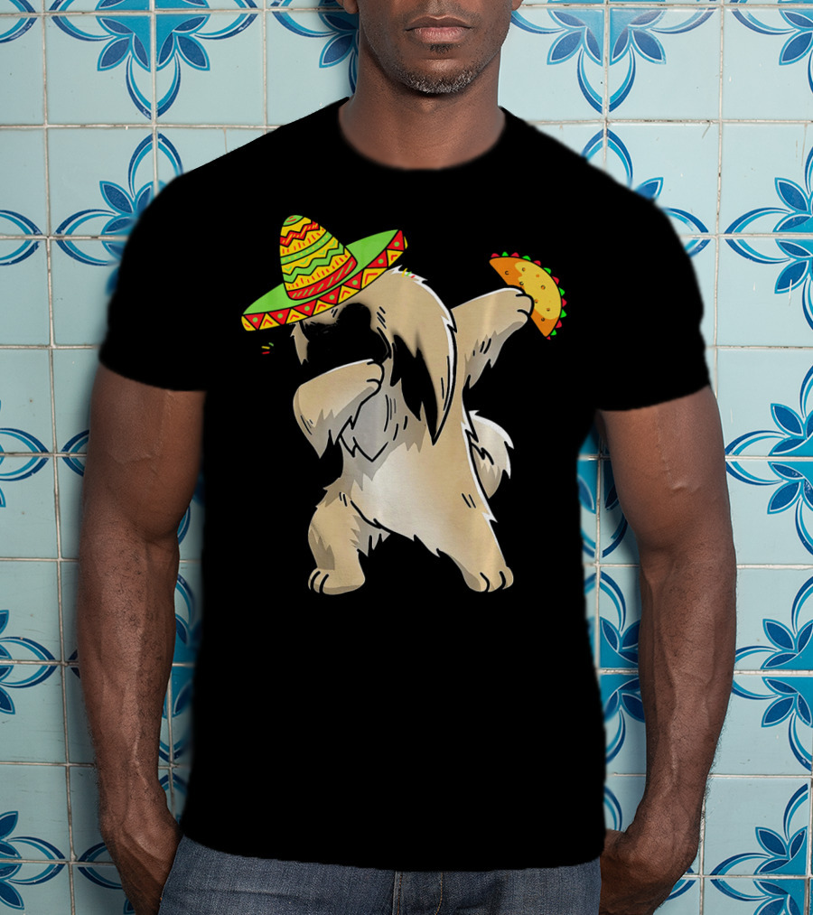 Pekingese Dog Dabbing With Sombrero And Taco For Cinco De Mayo T-Shirt