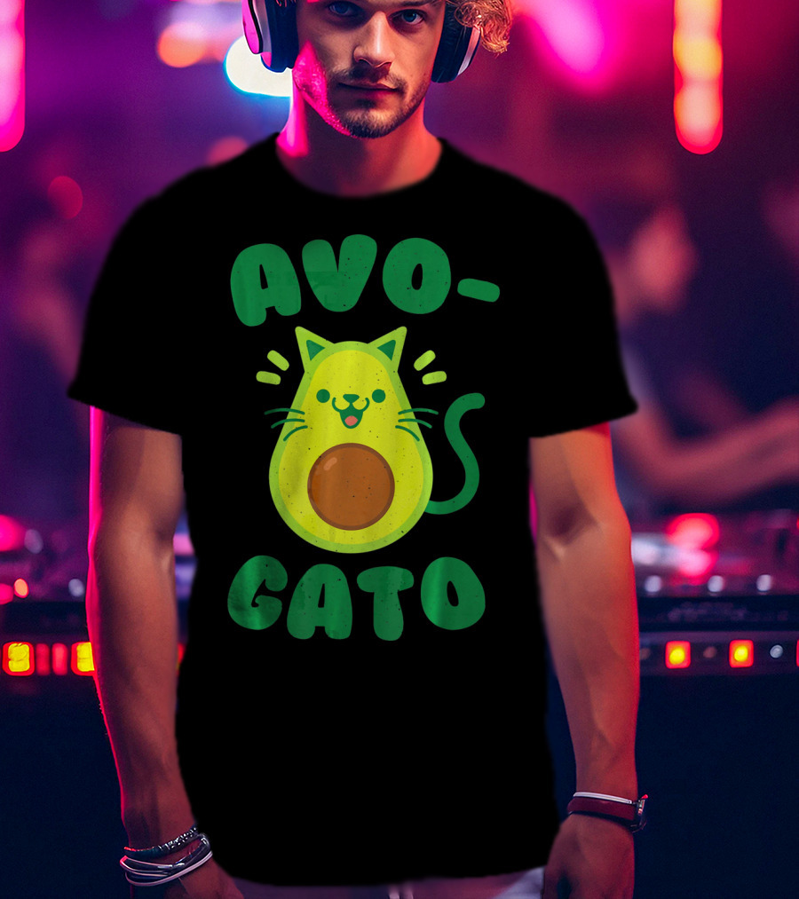 Avogato Avocado Cat Playful Green Fun T-Shirt