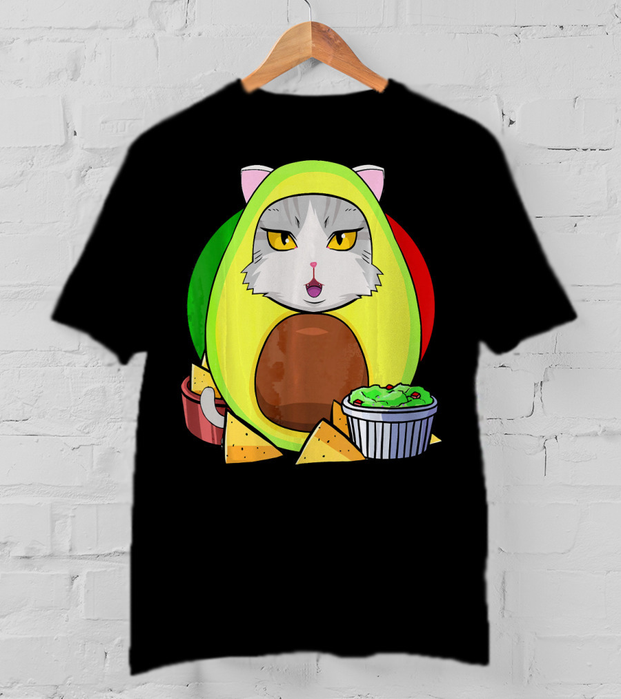 Cinco De Mayo Avogato Cat Avocado With Chips And Guacamole T-Shirt
