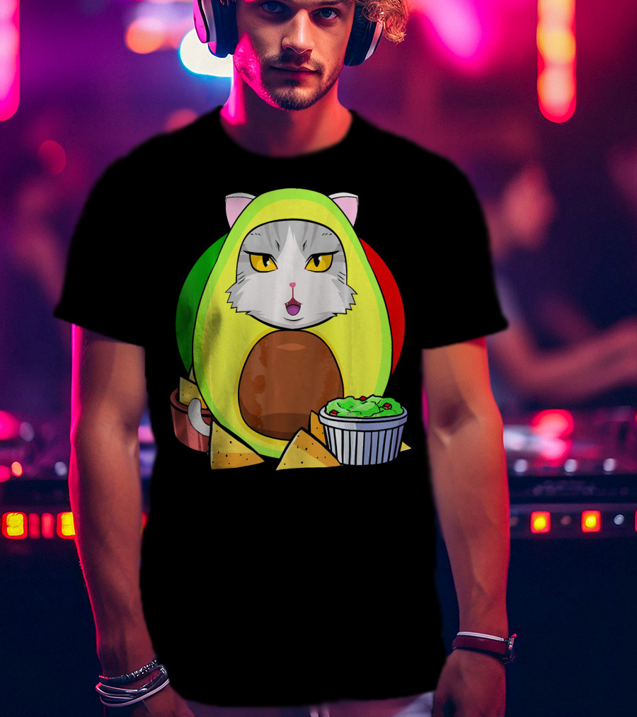 Cinco De Mayo Avogato Cat Avocado With Chips And Guacamole T-Shirt