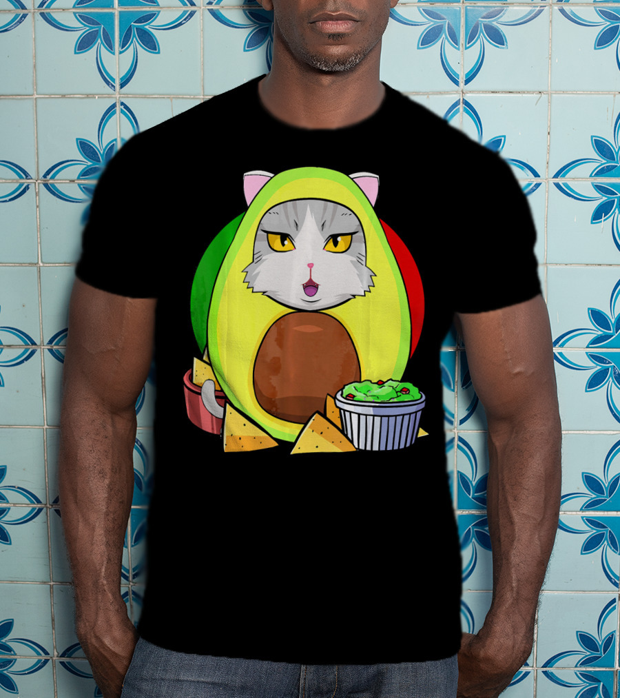 Cinco De Mayo Avogato Cat Avocado With Chips And Guacamole T-Shirt