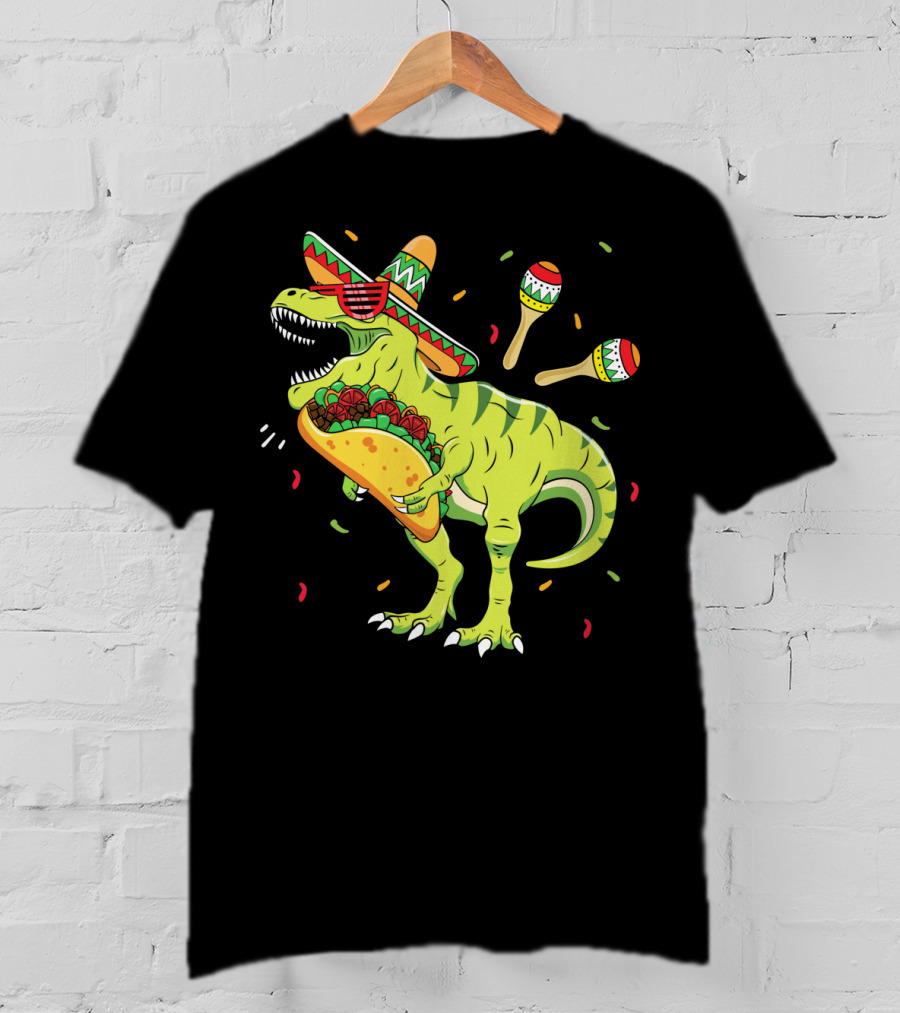 Cinco De Mayo T Rex With Sombrero Maracas And Taco T-Shirt