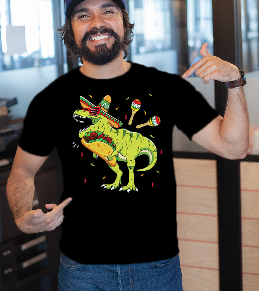 Cinco De Mayo T Rex With Sombrero Maracas And Taco T-Shirt
