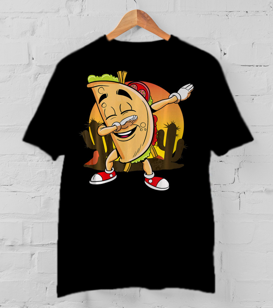Cinco De Mayo Mexican Dabbing Taco With Fiesta Cactus Sunset T-Shirt
