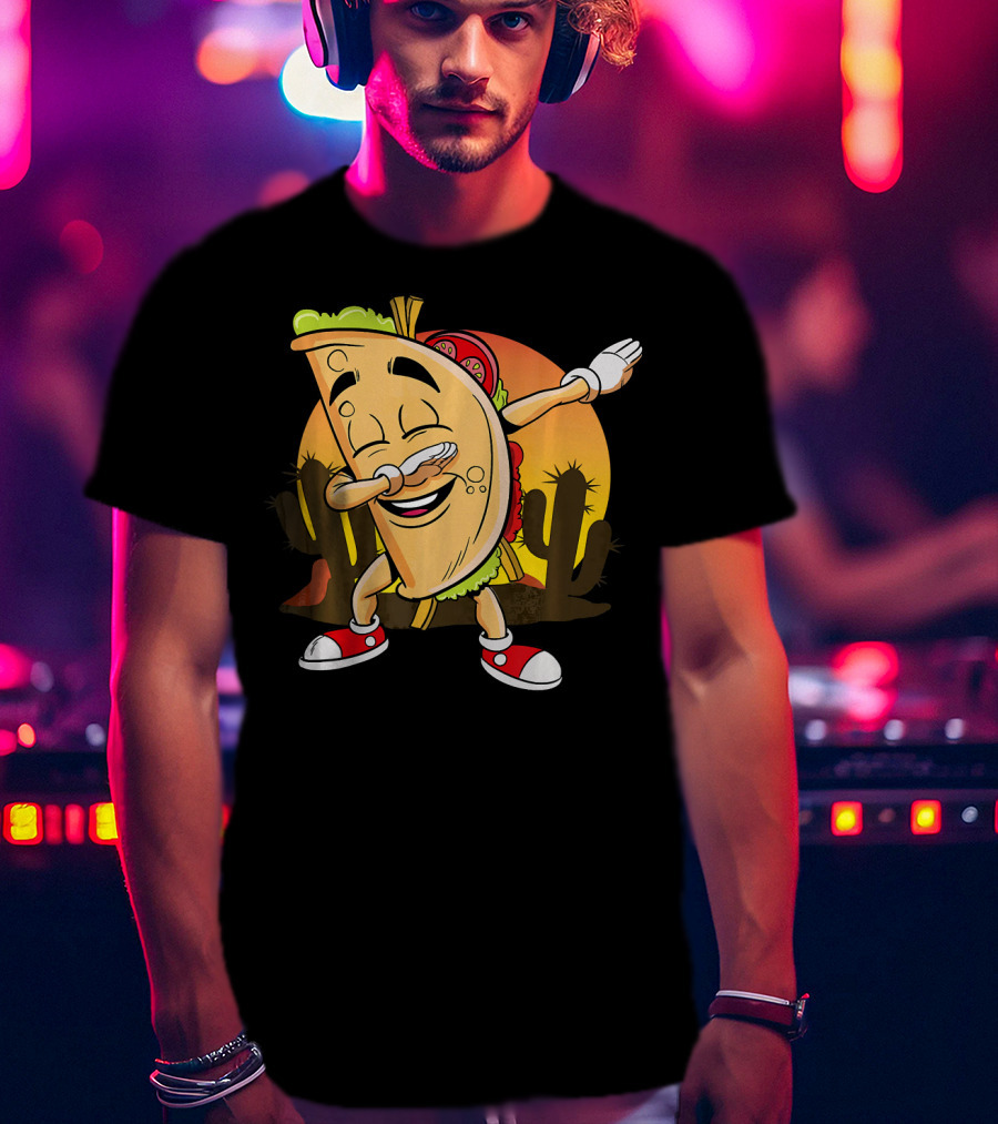Cinco De Mayo Mexican Dabbing Taco With Fiesta Cactus Sunset T-Shirt
