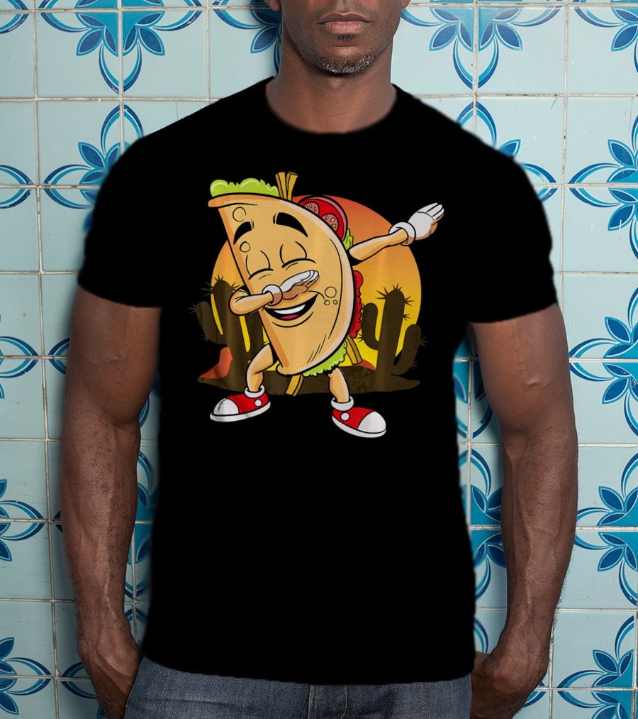 Cinco De Mayo Mexican Dabbing Taco With Fiesta Cactus Sunset T-Shirt